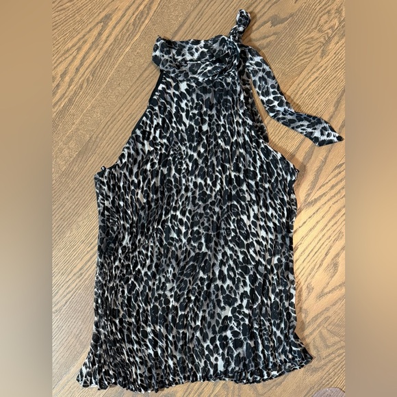 Sequin Hearts Tops - Black and White Animal Print Halter Top with pleats